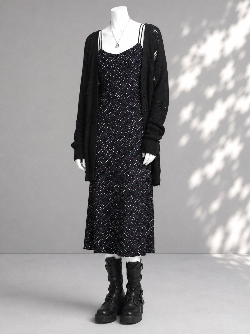 Vintage Y2K LOFT Slip Dress 8 Navy Polka Dot Maxi 90s Grunge Whimsigoth